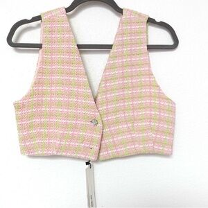 Zara Pink and Green Plaid Crop Top